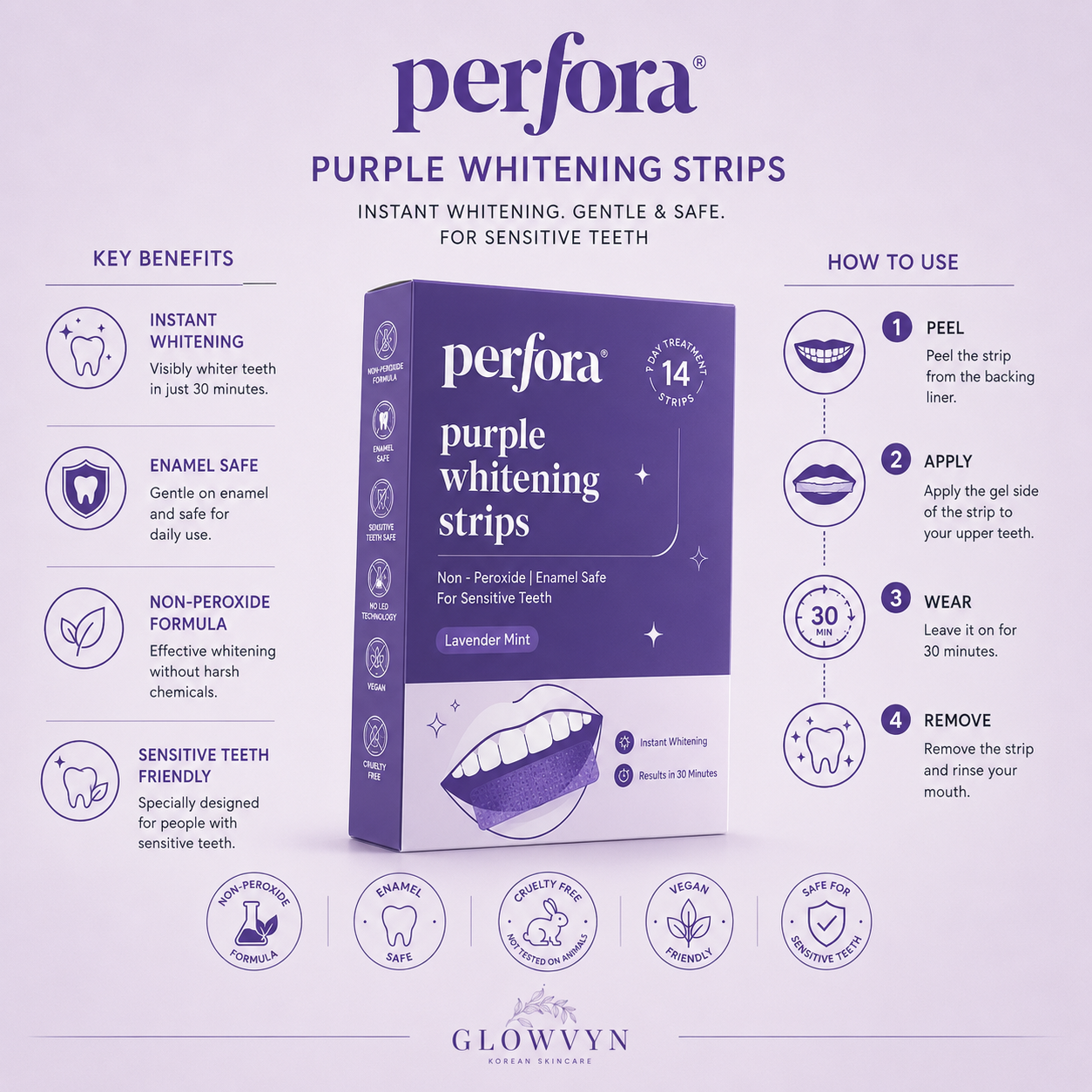 Perfora purple teeth whitening strips